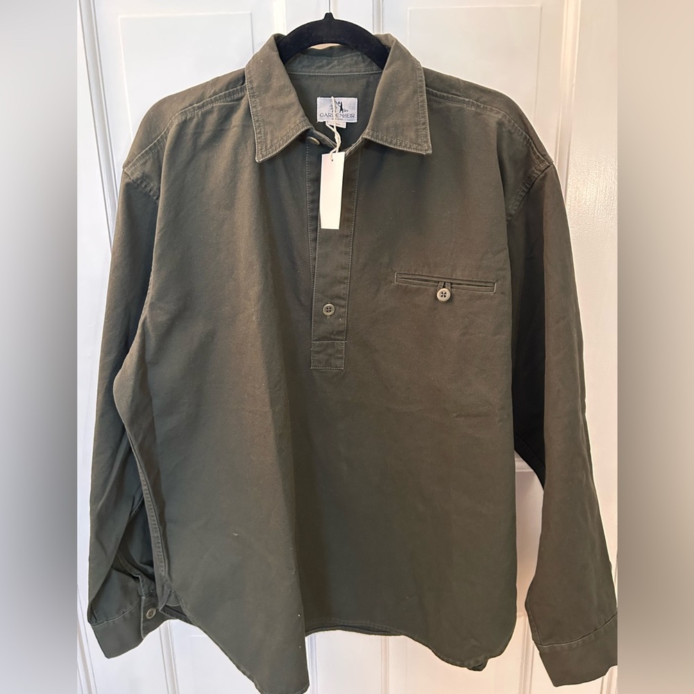 Gardenheir Japanese Typewriter Cotton Gardening Chemise in Olive